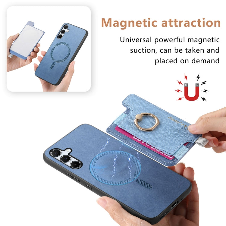 For Samsung Galaxy A35 5G Retro Cross Leather Ring Horizontal Insert Card Bag MagSafe Phone Case