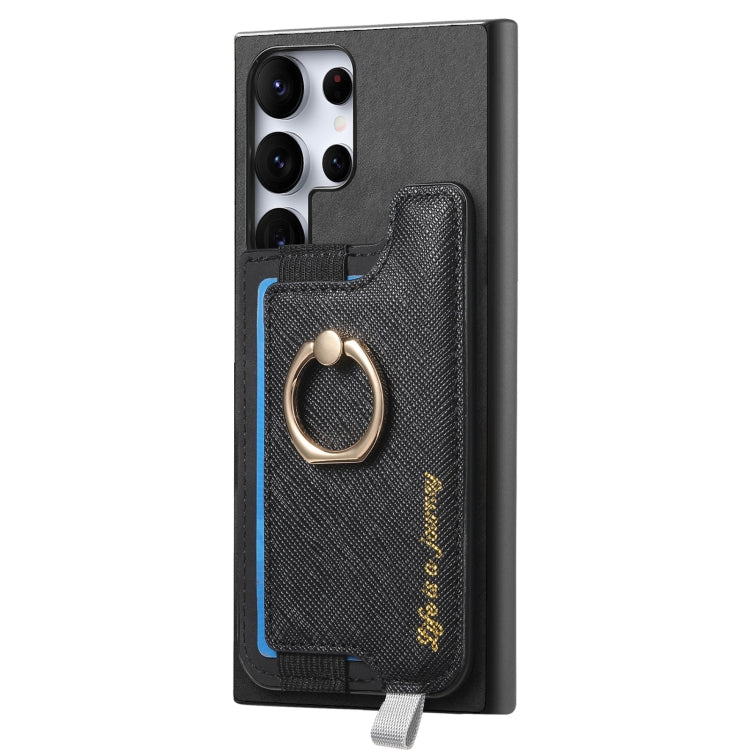 For Samsung Galaxy S24 Ultra 5G Retro Cross Leather Ring Horizontal Insert Card Bag MagSafe Phone Case