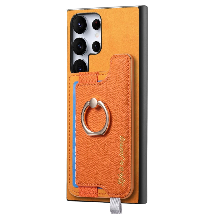 For Samsung Galaxy S24 Ultra 5G Retro Cross Leather Ring Horizontal Insert Card Bag MagSafe Phone Case
