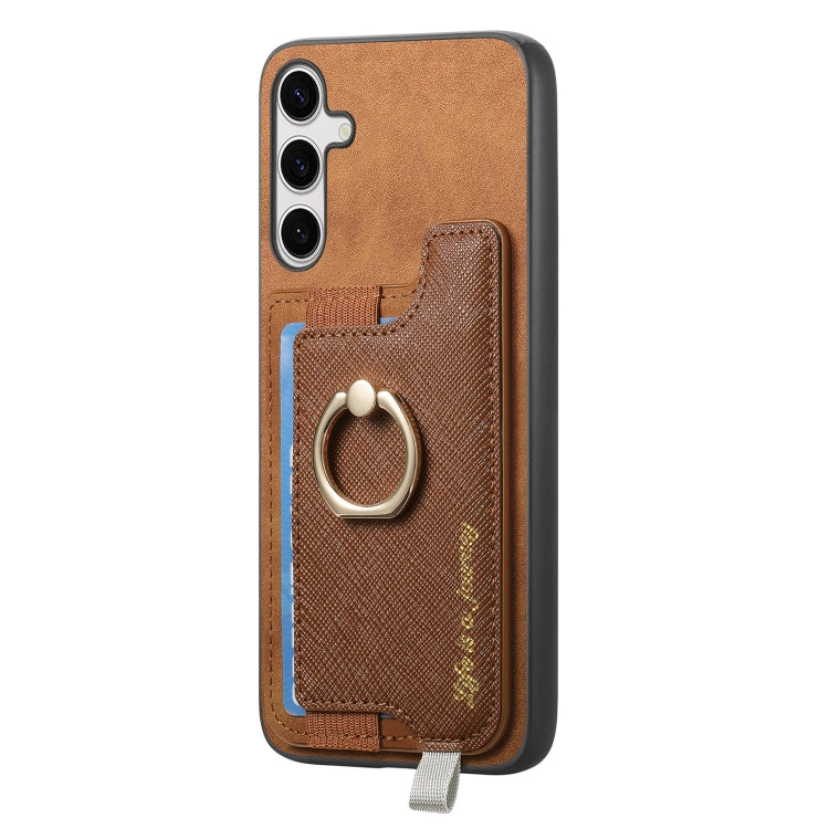 For Samsung Galaxy S24+ 5G Retro Cross Leather Ring Horizontal Insert Card Bag MagSafe Phone Case