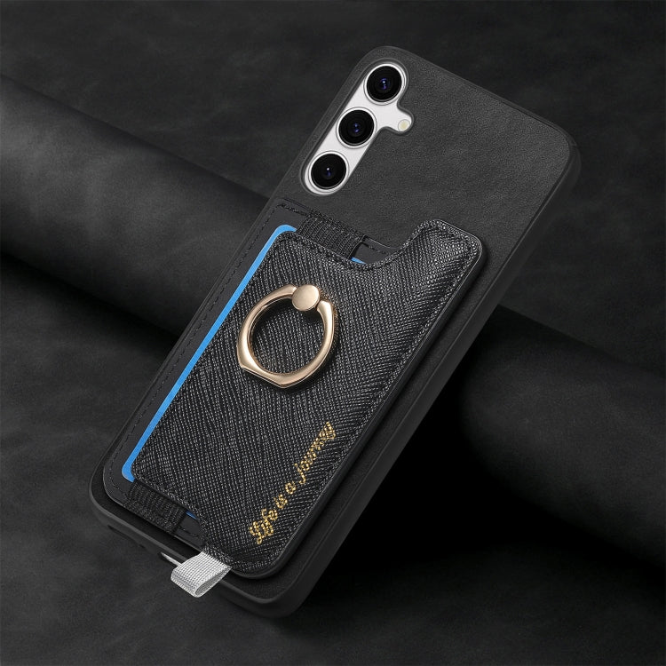 For Samsung Galaxy S24+ 5G Retro Cross Leather Ring Horizontal Insert Card Bag MagSafe Phone Case
