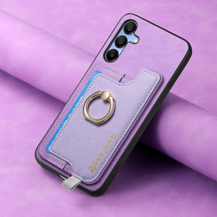 For Samsung Galaxy A15 Retro Cross Leather Ring Horizontal Insert Card Bag MagSafe Phone Case
