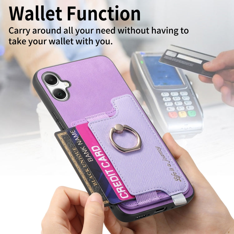 For Samsung Galaxy A05 Retro Cross Leather Ring Horizontal Insert Card Bag MagSafe Phone Case