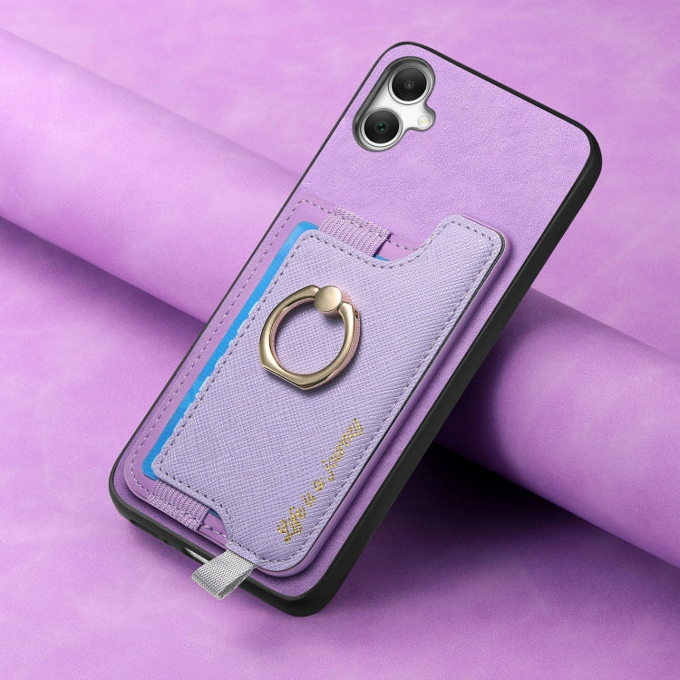 For Samsung Galaxy A05 Retro Cross Leather Ring Horizontal Insert Card Bag MagSafe Phone Case