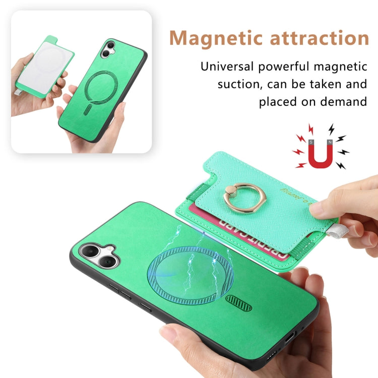For Samsung Galaxy A05 Retro Cross Leather Ring Horizontal Insert Card Bag MagSafe Phone Case