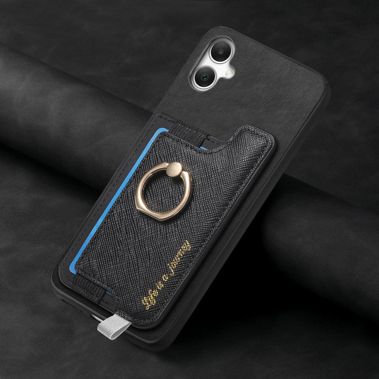 For Samsung Galaxy A05 Retro Cross Leather Ring Horizontal Insert Card Bag MagSafe Phone Case