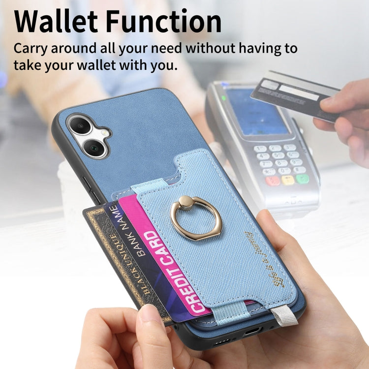 For Samsung Galaxy A05 Retro Cross Leather Ring Horizontal Insert Card Bag MagSafe Phone Case