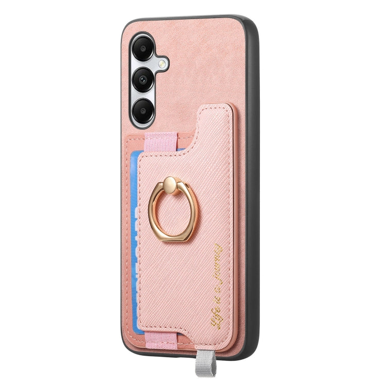 For Samsung Galaxy A05s Retro Cross Leather Ring Horizontal Insert Card Bag MagSafe Phone Case