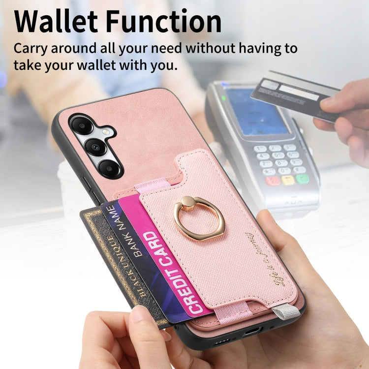 For Samsung Galaxy A05s Retro Cross Leather Ring Horizontal Insert Card Bag MagSafe Phone Case
