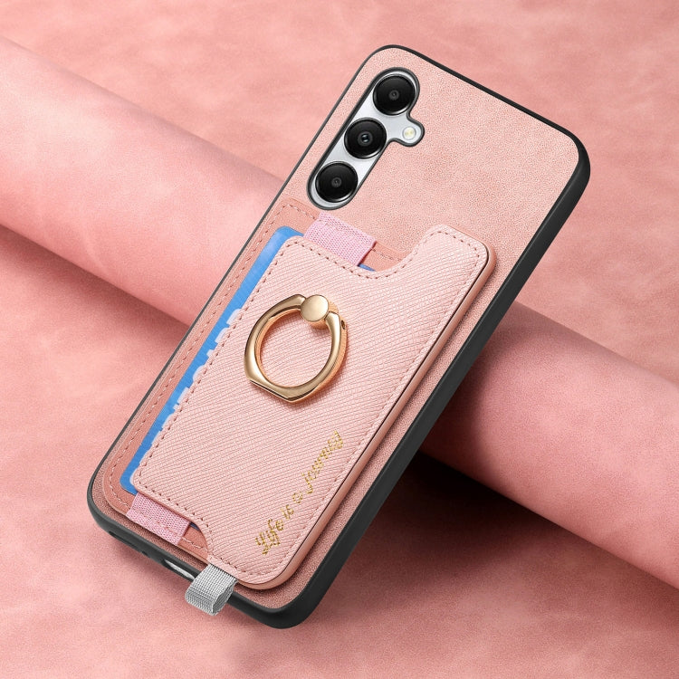For Samsung Galaxy A05s Retro Cross Leather Ring Horizontal Insert Card Bag MagSafe Phone Case