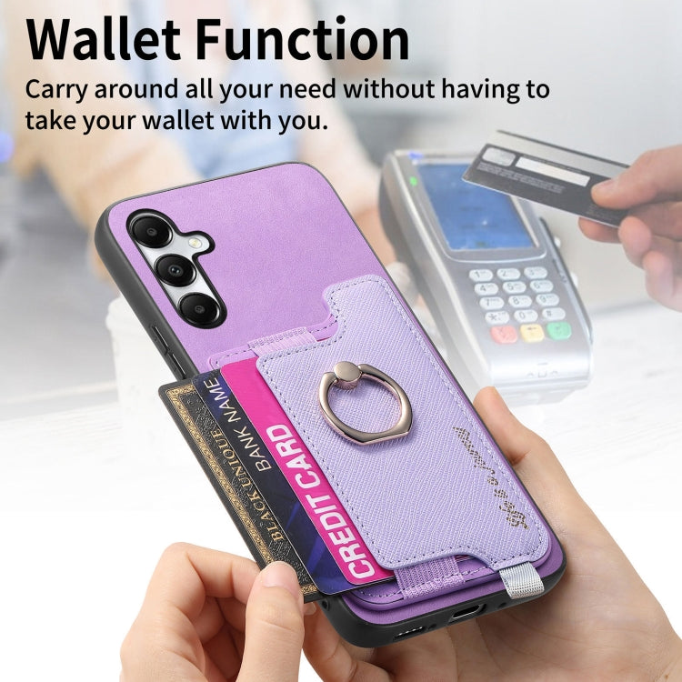 For Samsung Galaxy A05s Retro Cross Leather Ring Horizontal Insert Card Bag MagSafe Phone Case