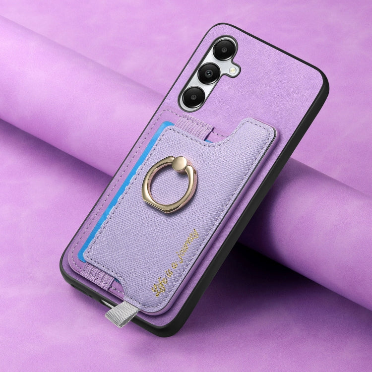 For Samsung Galaxy A05s Retro Cross Leather Ring Horizontal Insert Card Bag MagSafe Phone Case