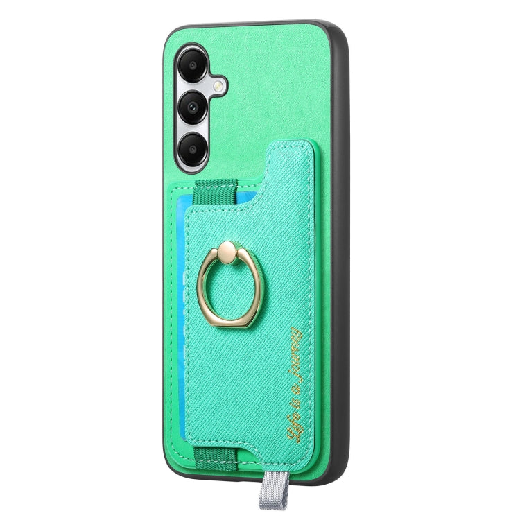 For Samsung Galaxy A05s Retro Cross Leather Ring Horizontal Insert Card Bag MagSafe Phone Case
