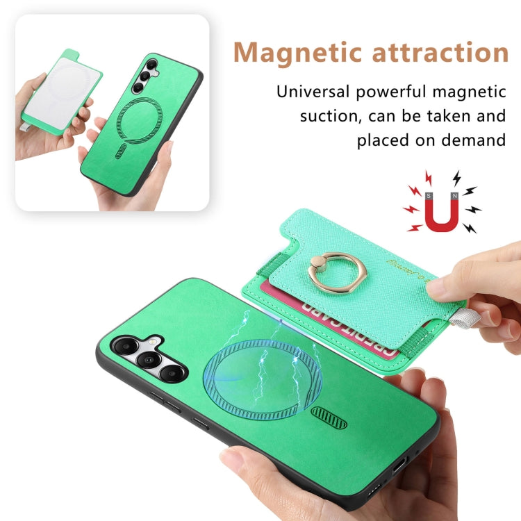 For Samsung Galaxy A05s Retro Cross Leather Ring Horizontal Insert Card Bag MagSafe Phone Case