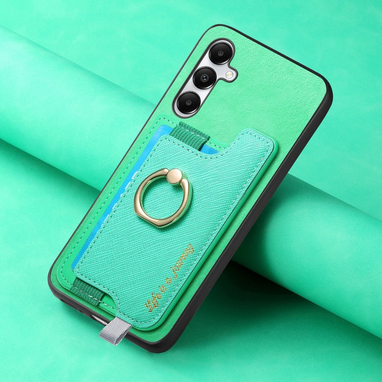 For Samsung Galaxy A05s Retro Cross Leather Ring Horizontal Insert Card Bag MagSafe Phone Case