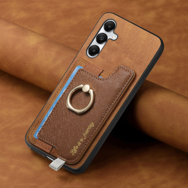 For Samsung Galaxy A05s Retro Cross Leather Ring Horizontal Insert Card Bag MagSafe Phone Case