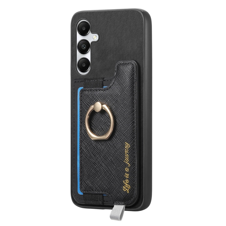For Samsung Galaxy A05s Retro Cross Leather Ring Horizontal Insert Card Bag MagSafe Phone Case
