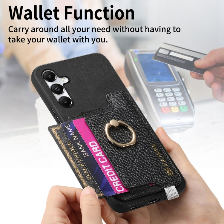For Samsung Galaxy A05s Retro Cross Leather Ring Horizontal Insert Card Bag MagSafe Phone Case