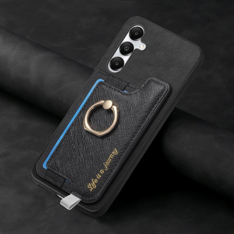 For Samsung Galaxy A05s Retro Cross Leather Ring Horizontal Insert Card Bag MagSafe Phone Case