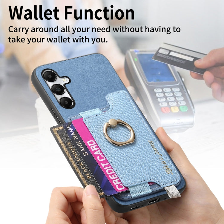 For Samsung Galaxy A05s Retro Cross Leather Ring Horizontal Insert Card Bag MagSafe Phone Case