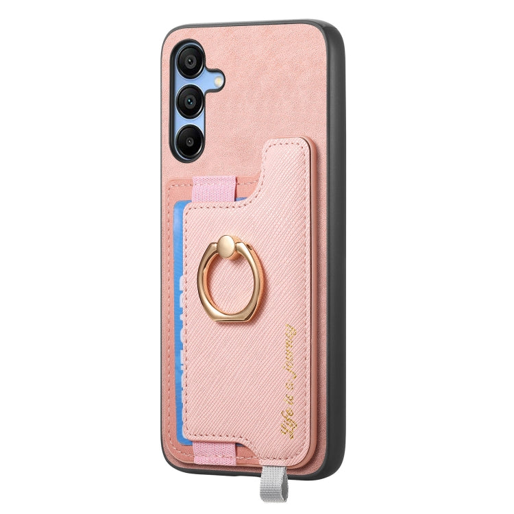 For Samsung Galaxy A25 Retro Cross Leather Ring Horizontal Insert Card Bag MagSafe Phone Case