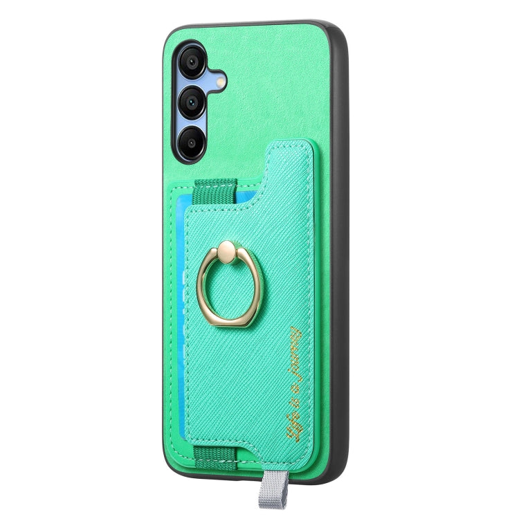 For Samsung Galaxy A25 Retro Cross Leather Ring Horizontal Insert Card Bag MagSafe Phone Case