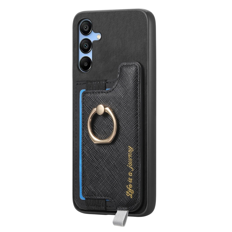 For Samsung Galaxy A25 Retro Cross Leather Ring Horizontal Insert Card Bag MagSafe Phone Case