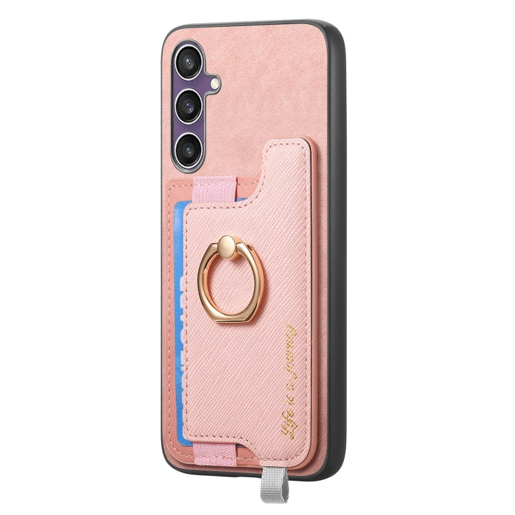 For Samsung Galaxy S23 FE 5G Retro Cross Leather Ring Horizontal Insert Card Bag MagSafe Phone Case