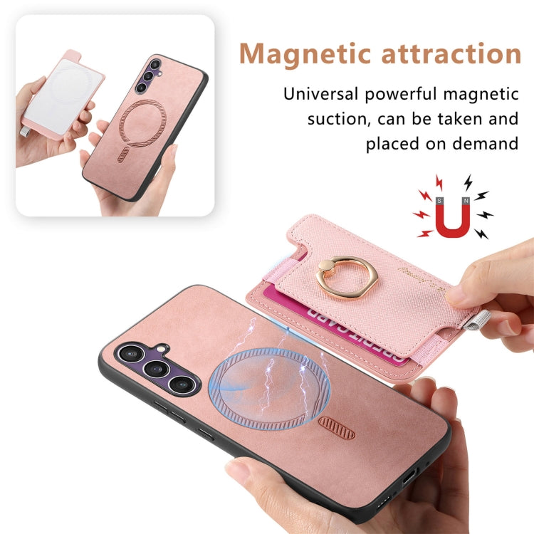 For Samsung Galaxy S23 FE 5G Retro Cross Leather Ring Horizontal Insert Card Bag MagSafe Phone Case