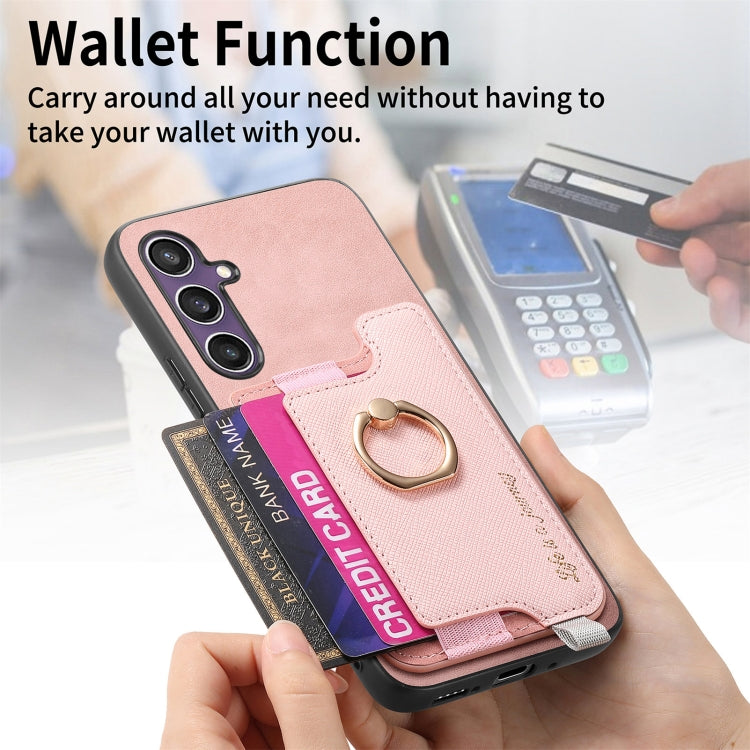 For Samsung Galaxy S23 FE 5G Retro Cross Leather Ring Horizontal Insert Card Bag MagSafe Phone Case