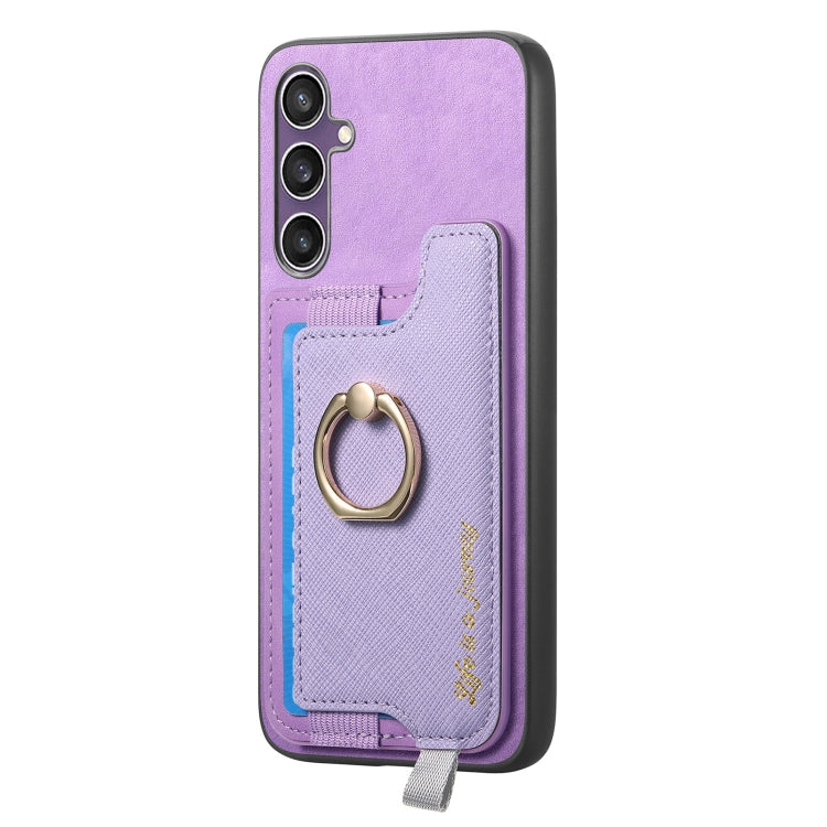 For Samsung Galaxy S23 FE 5G Retro Cross Leather Ring Horizontal Insert Card Bag MagSafe Phone Case