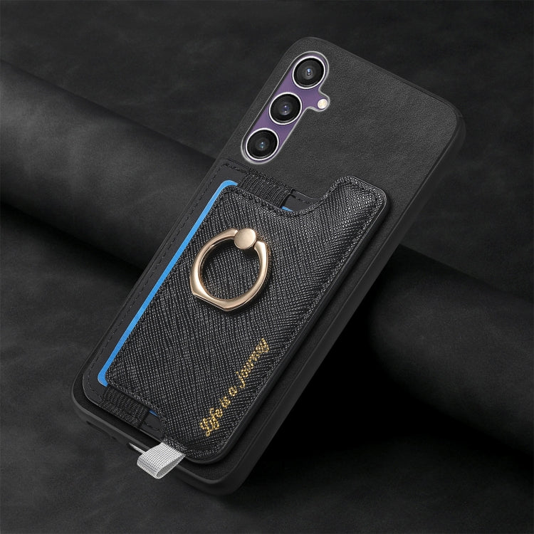 For Samsung Galaxy S23 FE 5G Retro Cross Leather Ring Horizontal Insert Card Bag MagSafe Phone Case