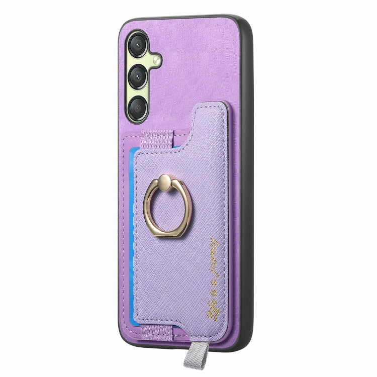 For Samsung Galaxy A24 5G Retro Cross Leather Ring Horizontal Insert Card Bag MagSafe Phone Case
