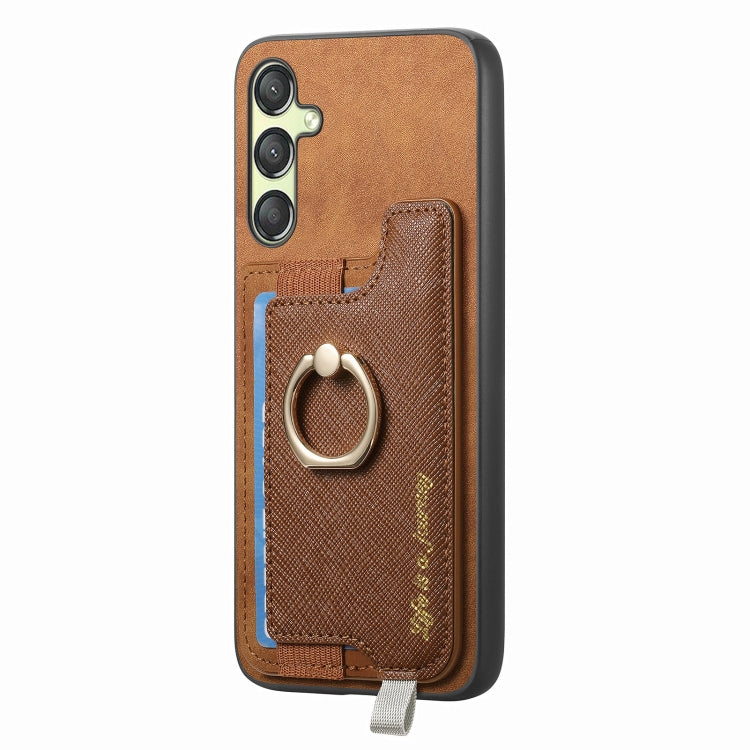 For Samsung Galaxy A24 5G Retro Cross Leather Ring Horizontal Insert Card Bag MagSafe Phone Case