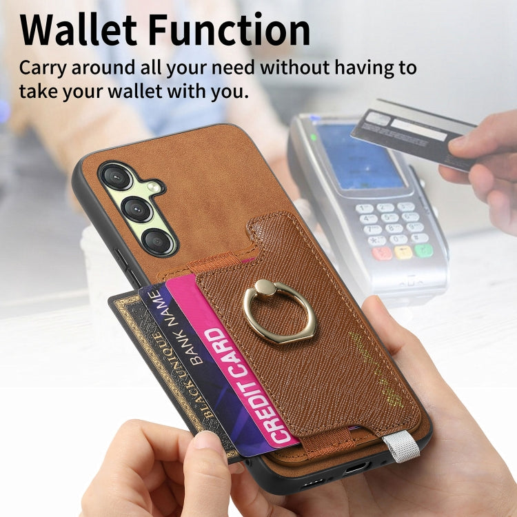 For Samsung Galaxy A24 5G Retro Cross Leather Ring Horizontal Insert Card Bag MagSafe Phone Case