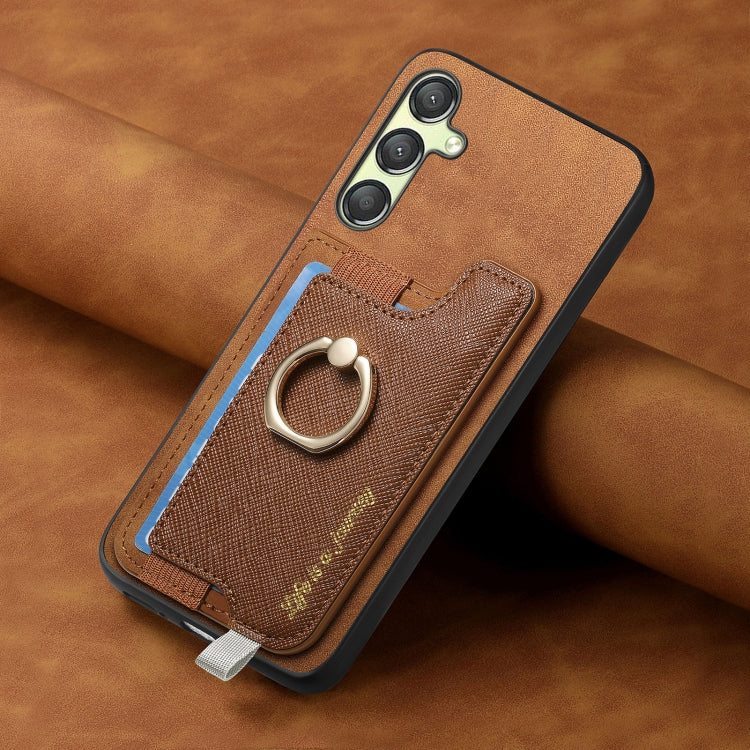 For Samsung Galaxy A24 5G Retro Cross Leather Ring Horizontal Insert Card Bag MagSafe Phone Case