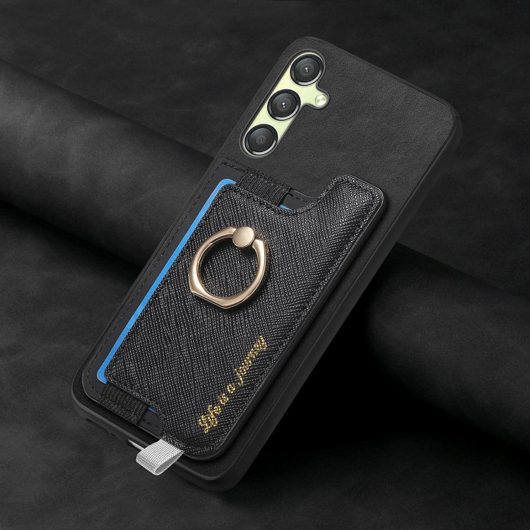 For Samsung Galaxy A24 5G Retro Cross Leather Ring Horizontal Insert Card Bag MagSafe Phone Case