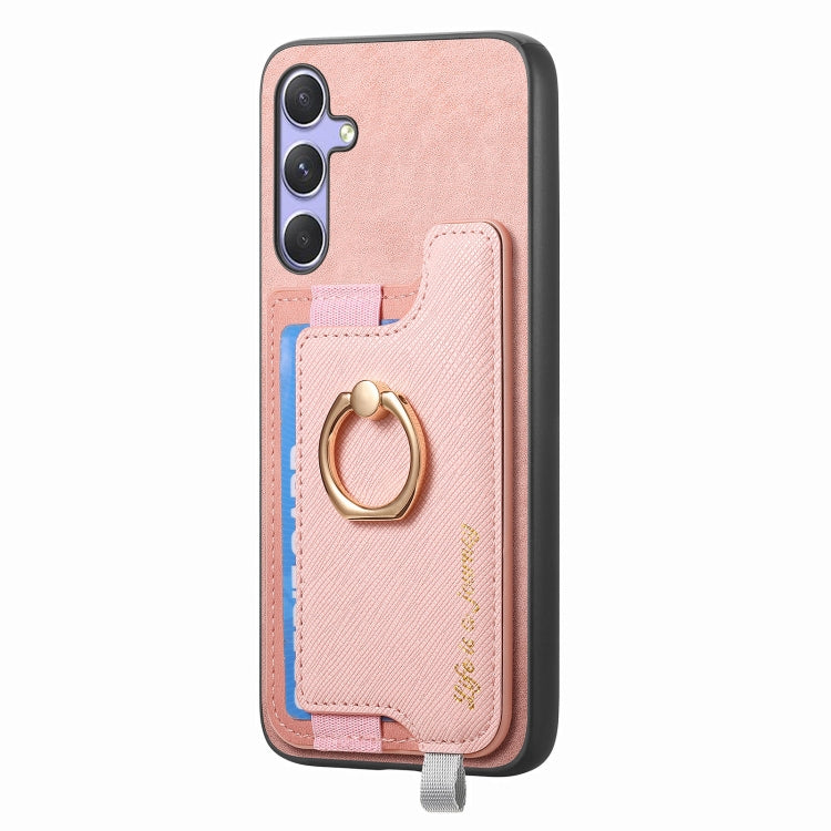 For Samsung Galaxy A34 5G Retro Cross Leather Ring Horizontal Insert Card Bag MagSafe Phone Case