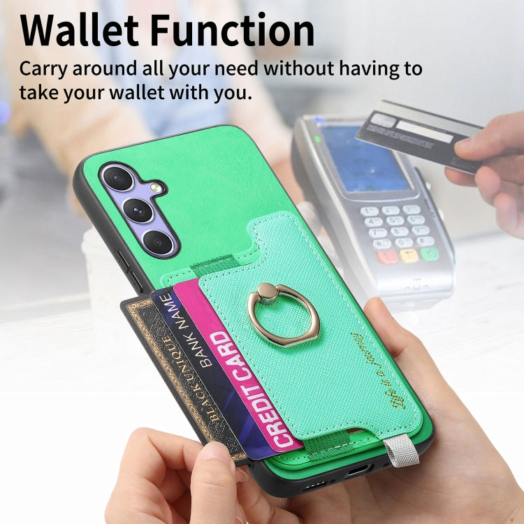 For Samsung Galaxy A34 5G Retro Cross Leather Ring Horizontal Insert Card Bag MagSafe Phone Case