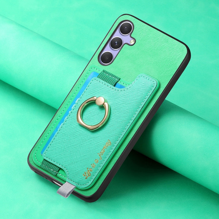 For Samsung Galaxy A34 5G Retro Cross Leather Ring Horizontal Insert Card Bag MagSafe Phone Case