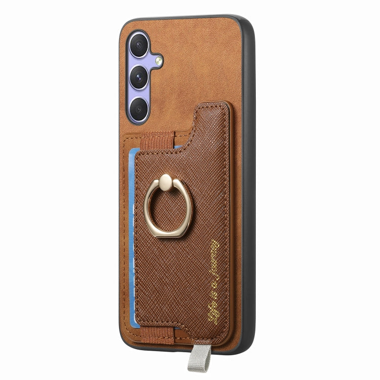 For Samsung Galaxy A34 5G Retro Cross Leather Ring Horizontal Insert Card Bag MagSafe Phone Case