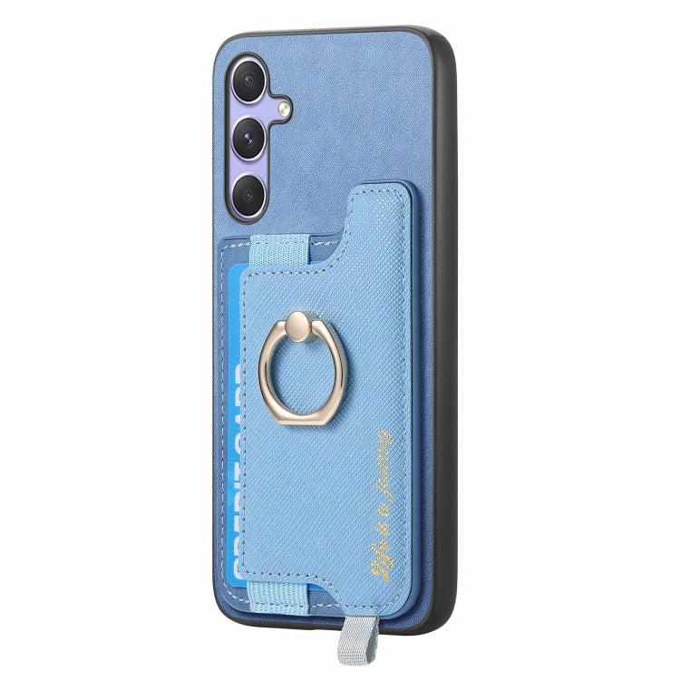 For Samsung Galaxy A34 5G Retro Cross Leather Ring Horizontal Insert Card Bag MagSafe Phone Case