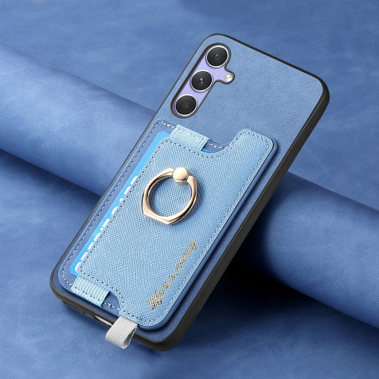 For Samsung Galaxy A34 5G Retro Cross Leather Ring Horizontal Insert Card Bag MagSafe Phone Case
