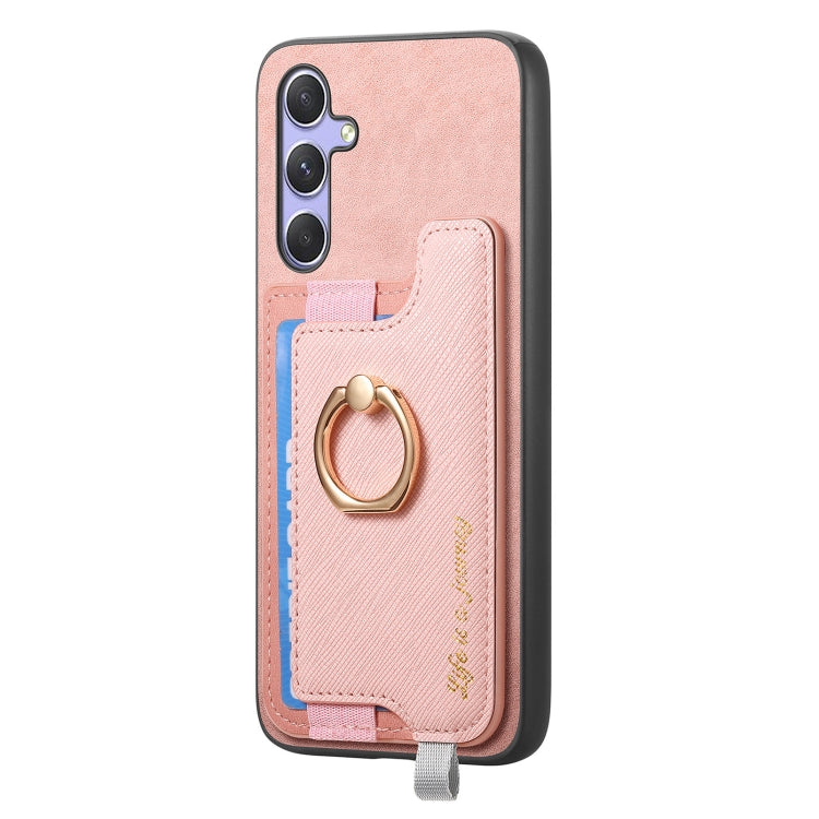 For Samsung Galaxy A54 5G Retro Cross Leather Ring Horizontal Insert Card Bag MagSafe Phone Case
