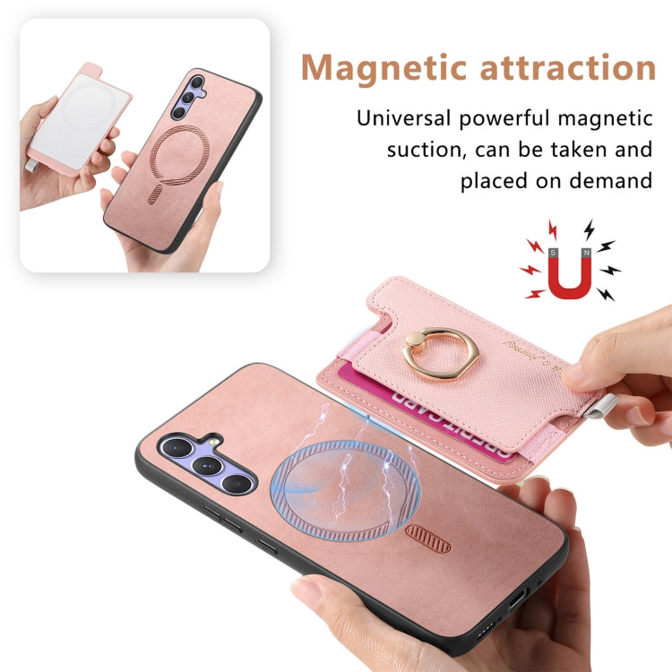 For Samsung Galaxy A54 5G Retro Cross Leather Ring Horizontal Insert Card Bag MagSafe Phone Case