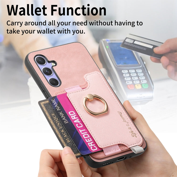 For Samsung Galaxy A54 5G Retro Cross Leather Ring Horizontal Insert Card Bag MagSafe Phone Case