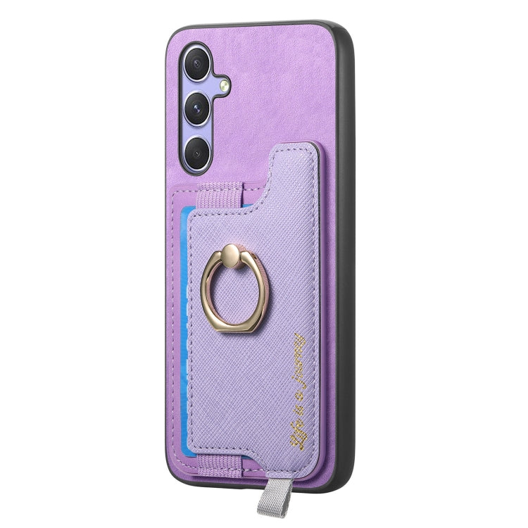 For Samsung Galaxy A54 5G Retro Cross Leather Ring Horizontal Insert Card Bag MagSafe Phone Case