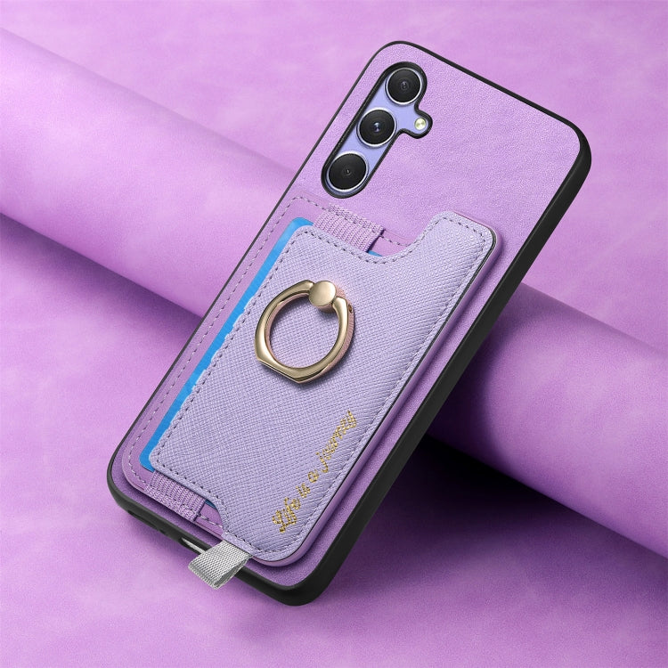 For Samsung Galaxy A54 5G Retro Cross Leather Ring Horizontal Insert Card Bag MagSafe Phone Case