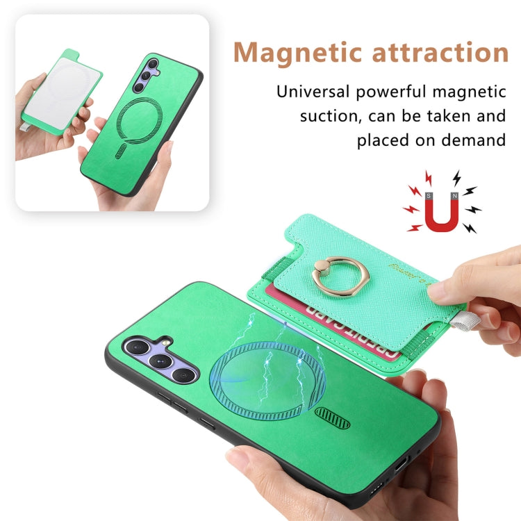 For Samsung Galaxy A54 5G Retro Cross Leather Ring Horizontal Insert Card Bag MagSafe Phone Case