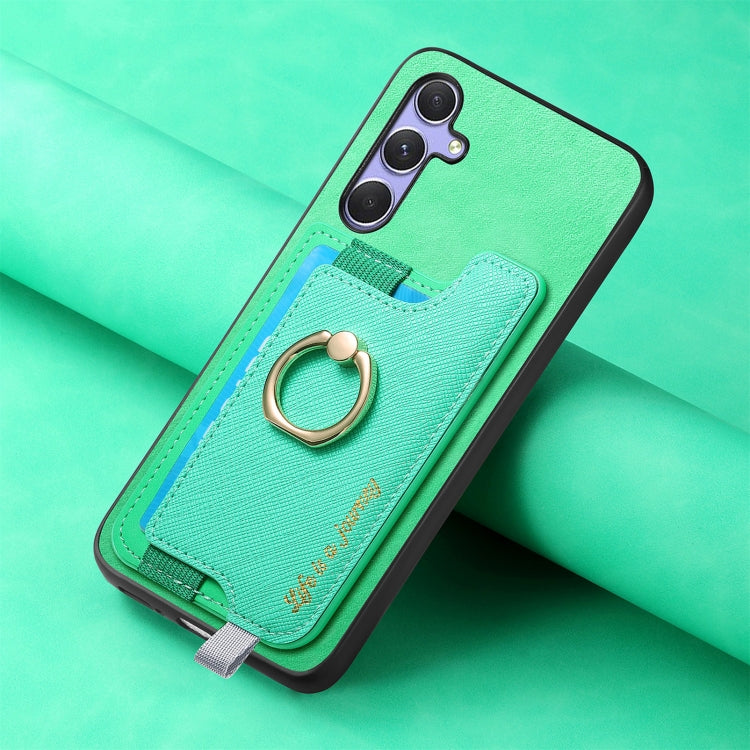 For Samsung Galaxy A54 5G Retro Cross Leather Ring Horizontal Insert Card Bag MagSafe Phone Case